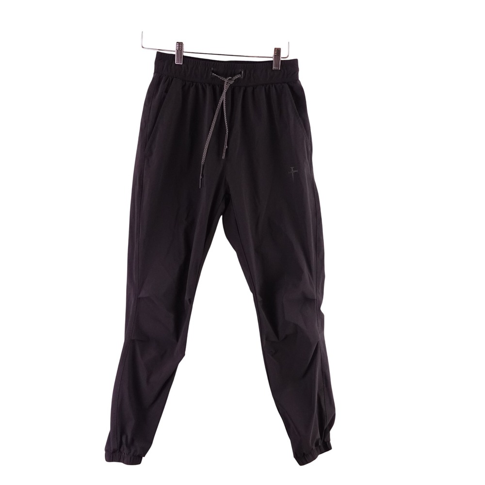 Three Nails Mens Medium Athletic Joggers Black Tapered Training Pants Cross Logo